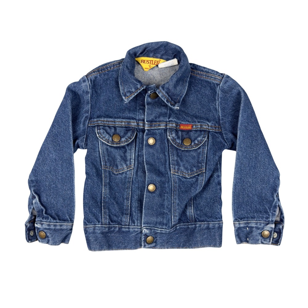 Vtg 80s Rustler Kids Denim Jacket 4T 5T USA Made Blue Trucker Western